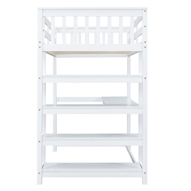 Loft Bed With Storage Shelves And Under Bed Desk