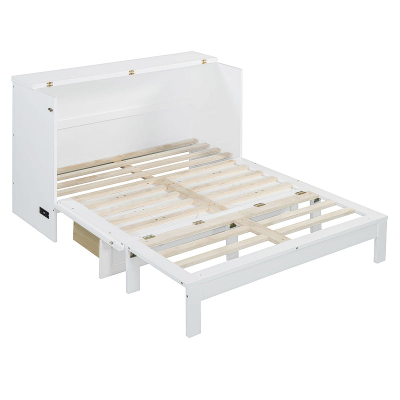 Full Size Murphy Bed & Large Drawers - White