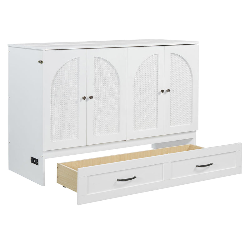 Full Size Murphy Bed & Large Drawers - White