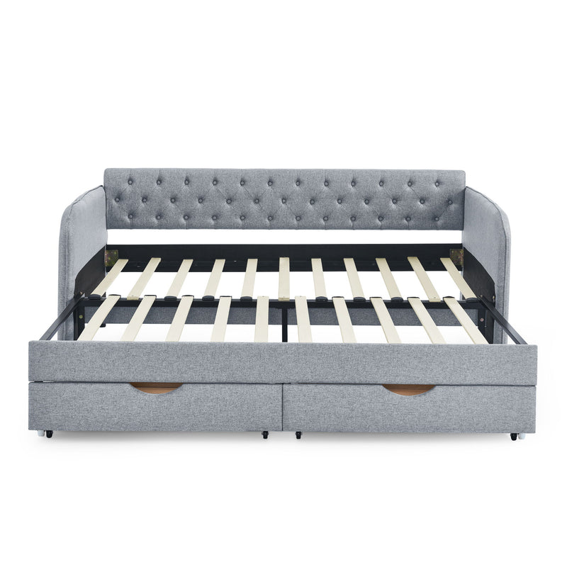 Daybed With Trundle And Storage Drawers, Flat Arms With Pocket