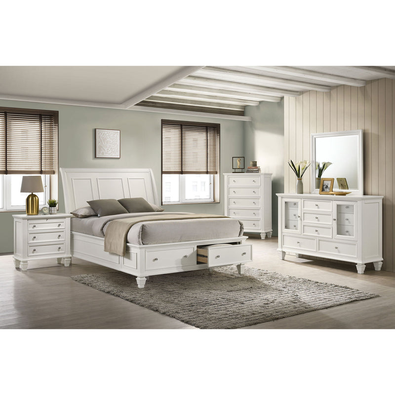 Dennis - Eastern King Storage Panel Bed With Carved Headboard And Built In Drawers - Cream White