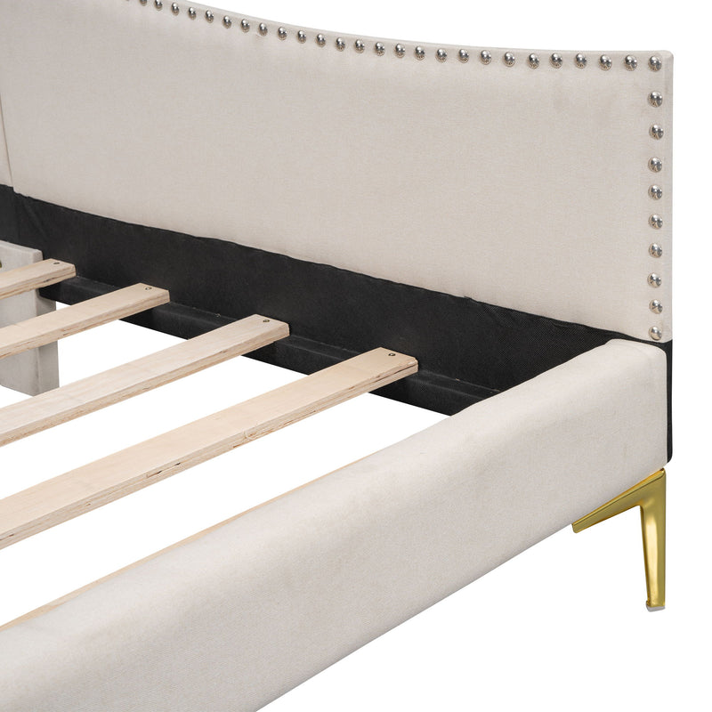 Upholstered Daybed With Headboard And Armrest, Support Legs