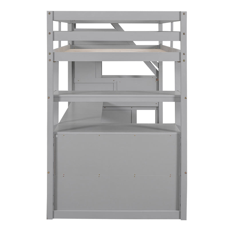 Loft Bed With Desk, Shelves, 2 Drawers, Storage Staircase