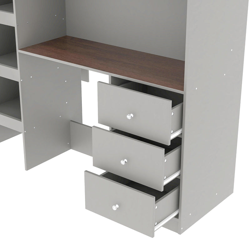 Loft Bed With Built In Wardrobe, Desk, Shelves, And Drawers