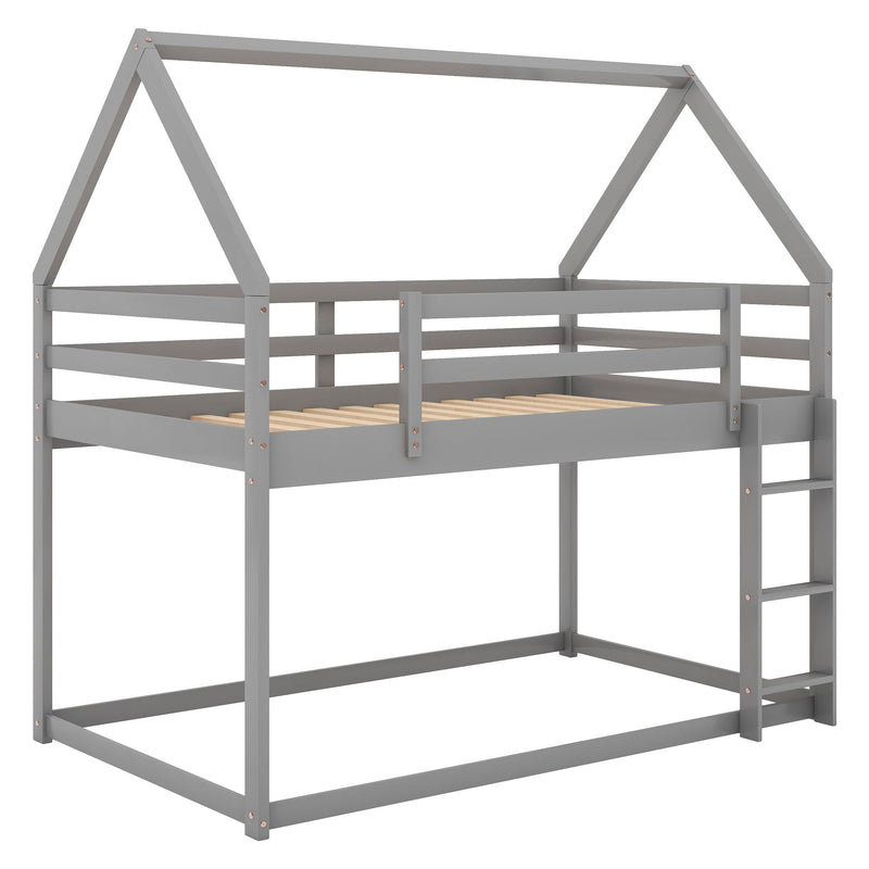 Low Bunk Bed With House Shaped Frame And Ladder