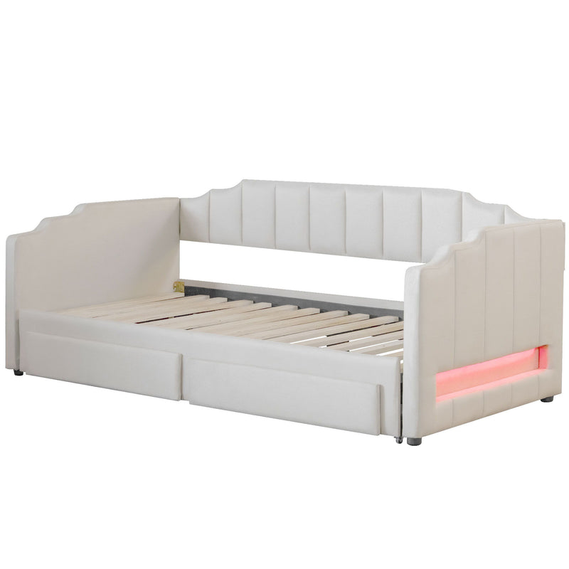 Extendable Daybed With LED Light And 2 Storage Drawers