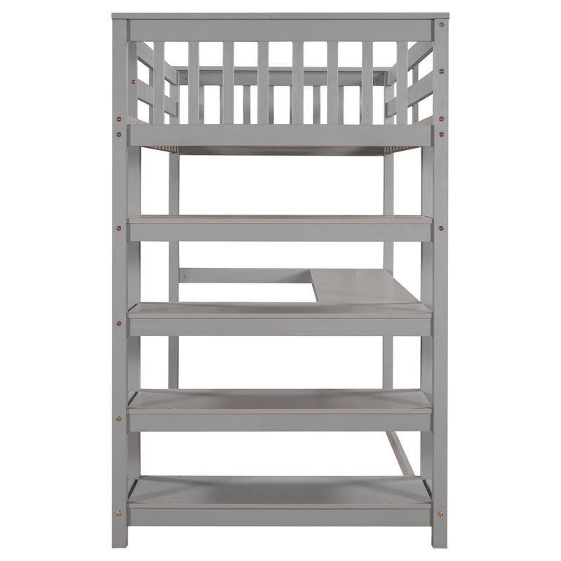 Loft Bed With Storage Shelves And Under Bed Desk