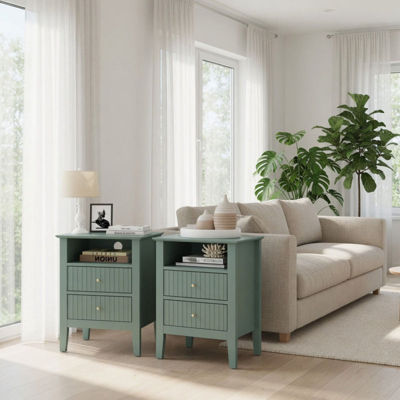 Fluted Nightstand With 2 Drawers