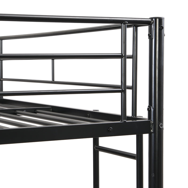 Full Over Full Modern Metal Bunk Bed With Trundle - Black