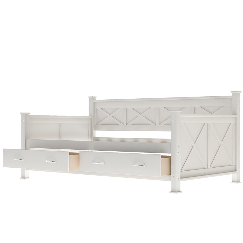 Modern Daybed With 2 Large Drawers, X Shaped Frame