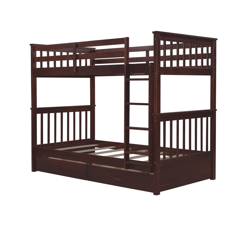 Bunk Bed With Ladders And 2 Storage Drawers
