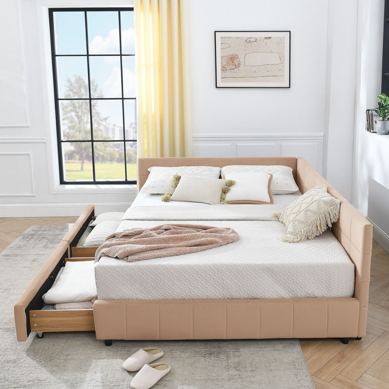 Mid-Century Storage Upholstered Tufted Bed Frame With Backrest And Armrests