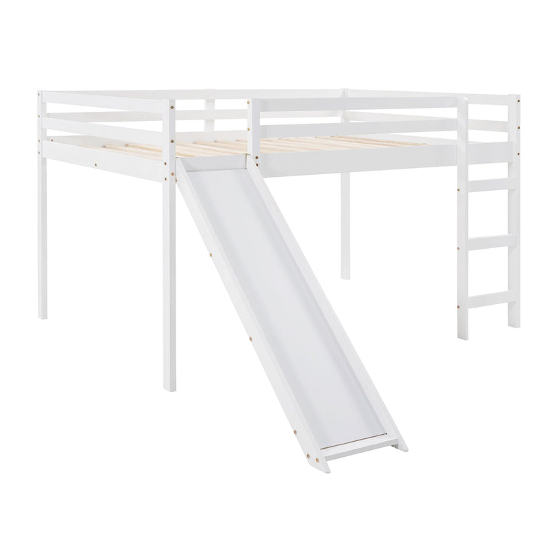Full Loft Bed With Slide, Multifunctional Design - White
