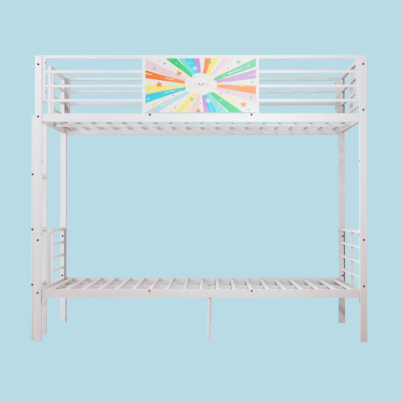 Bunk Bed, Convertible To 2 Separate Twin Size Beds & Full Length Guardrail & Ladder, No Box Spring Needed - White