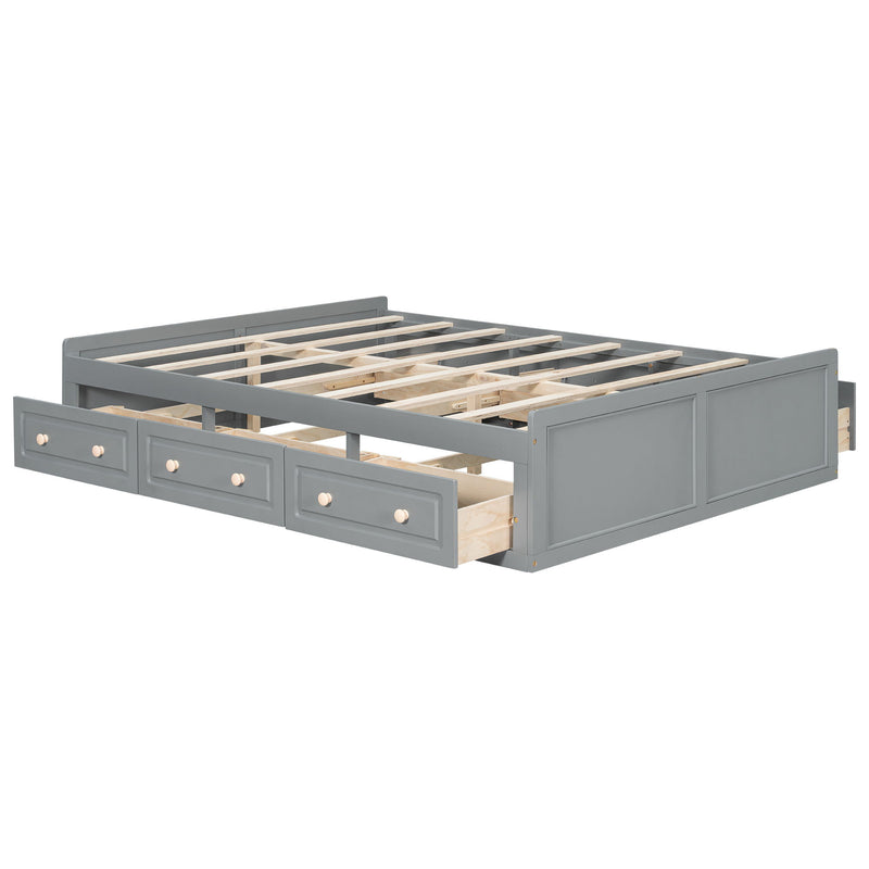 Queen Size Platform Bed Frame With 6 Drawers - Gray