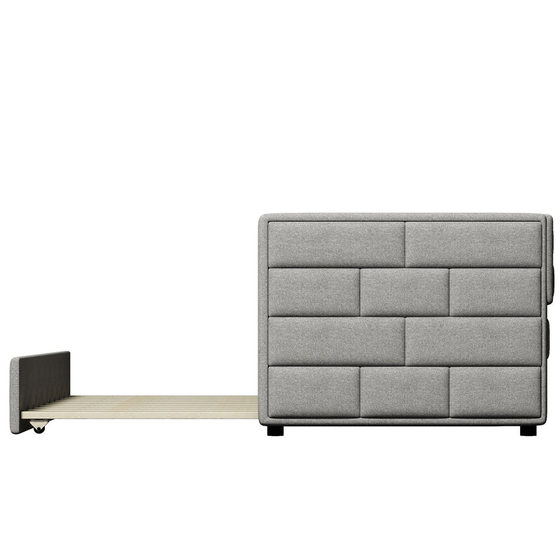 Upholstered Twin Size Daybed With Trundle, Padded Back And Sides - Gray