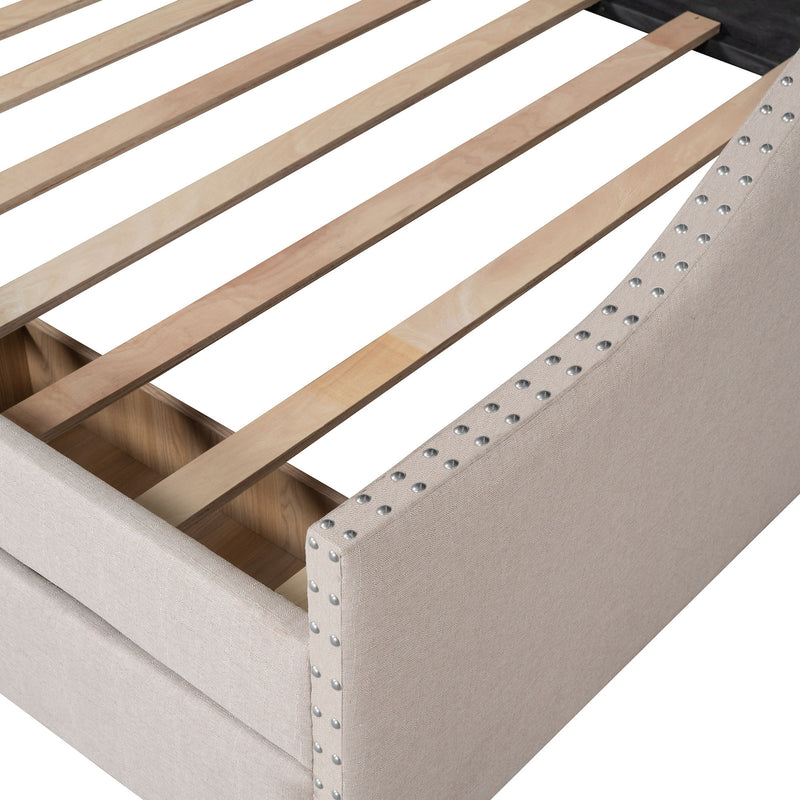 Upholstered Daybed With Two Drawers, Wood Slat Support