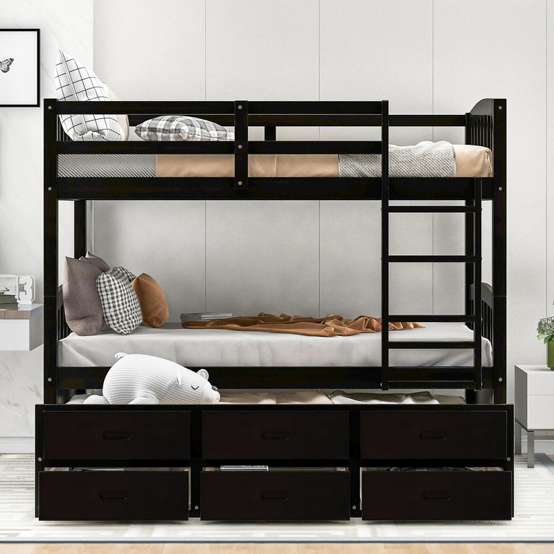 Bunk Bed With Trundle And Drawers, Arched Headboard And Footboard