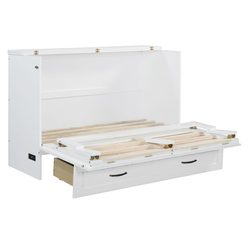 Full Size Murphy Bed & Large Drawers - White