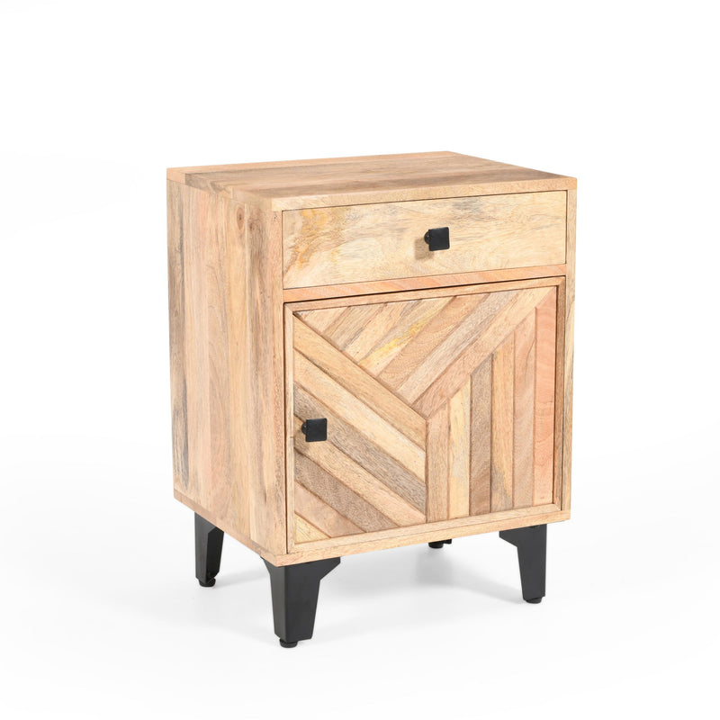 Solid Wood Vintage Nightstand With Handcrafted Detailing - Natural