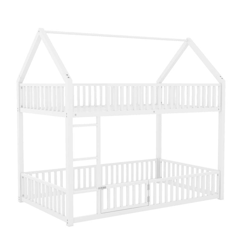 Metal House Bunk Bed With Fence And Door