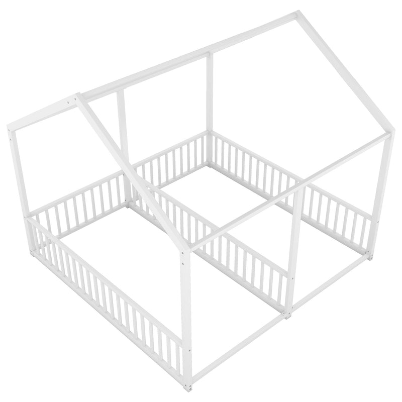Metal Twin Size House Platform Beds 2 Shared Beds - Antique White
