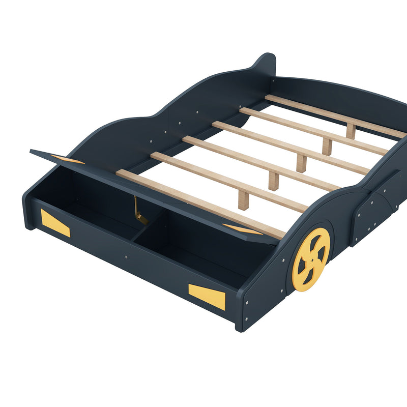 Race Car Shaped Platform Bed With Wheels And Storage