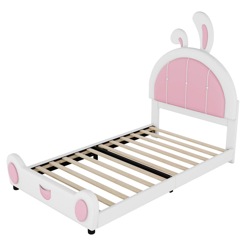 Upholstered Platform Bed With Rabbit Shaped Headboard