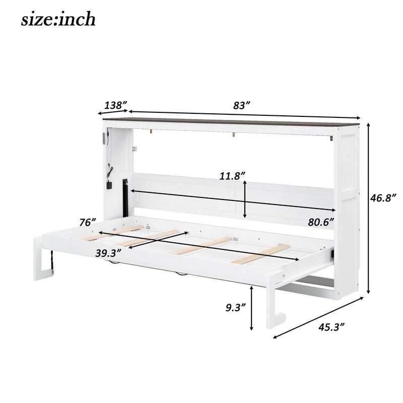 Murphy Bed With LED Light, Foldable Wall Bed Cabinet