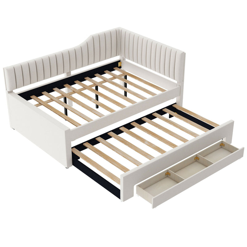 Upholstered Daybed With Trundle And 3 Drawers