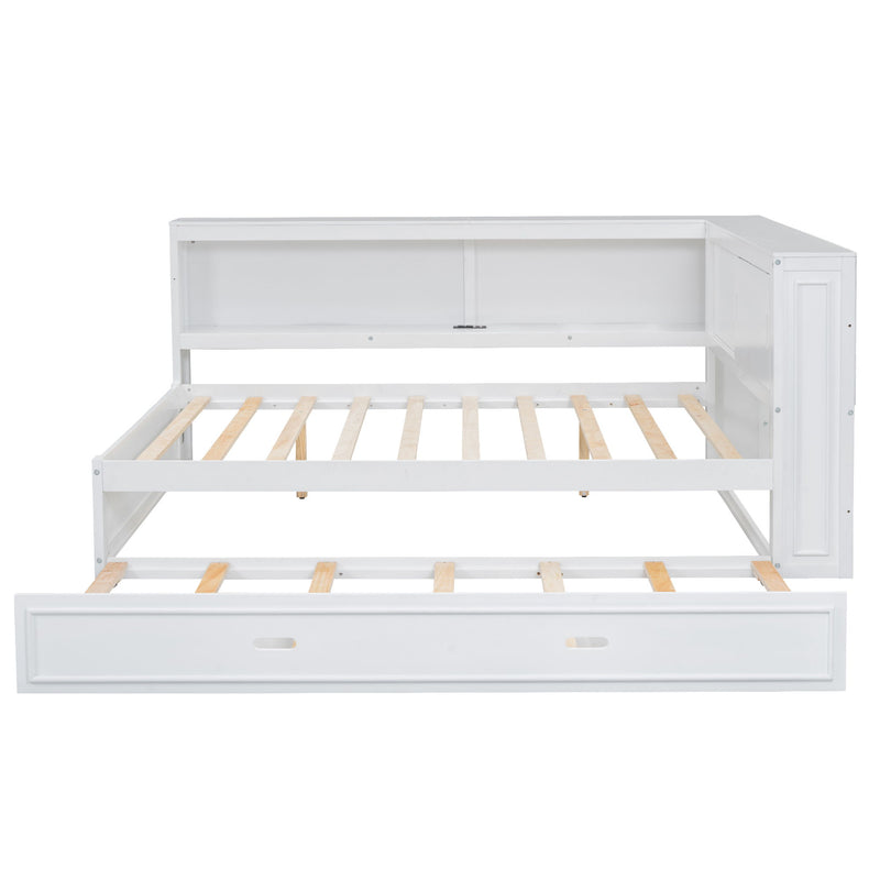 Daybed With Storage Shelves, LED, USB, And Trundle