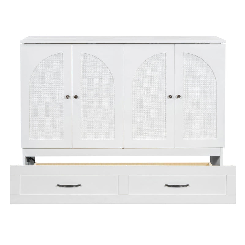 Full Size Murphy Bed & Large Drawers - White
