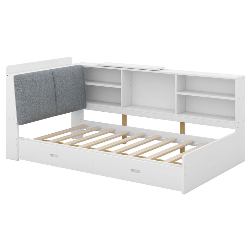 Platform Bed With Storage Headboard, Shelves And 2 Drawers