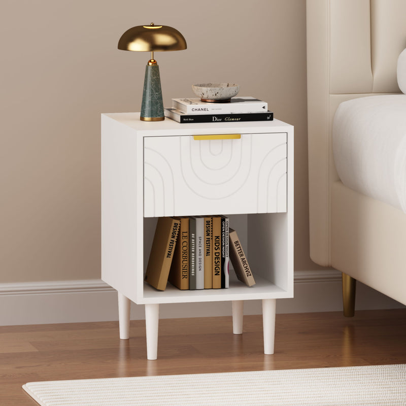 Nightstand With 1 Drawer And Open Shelf - White