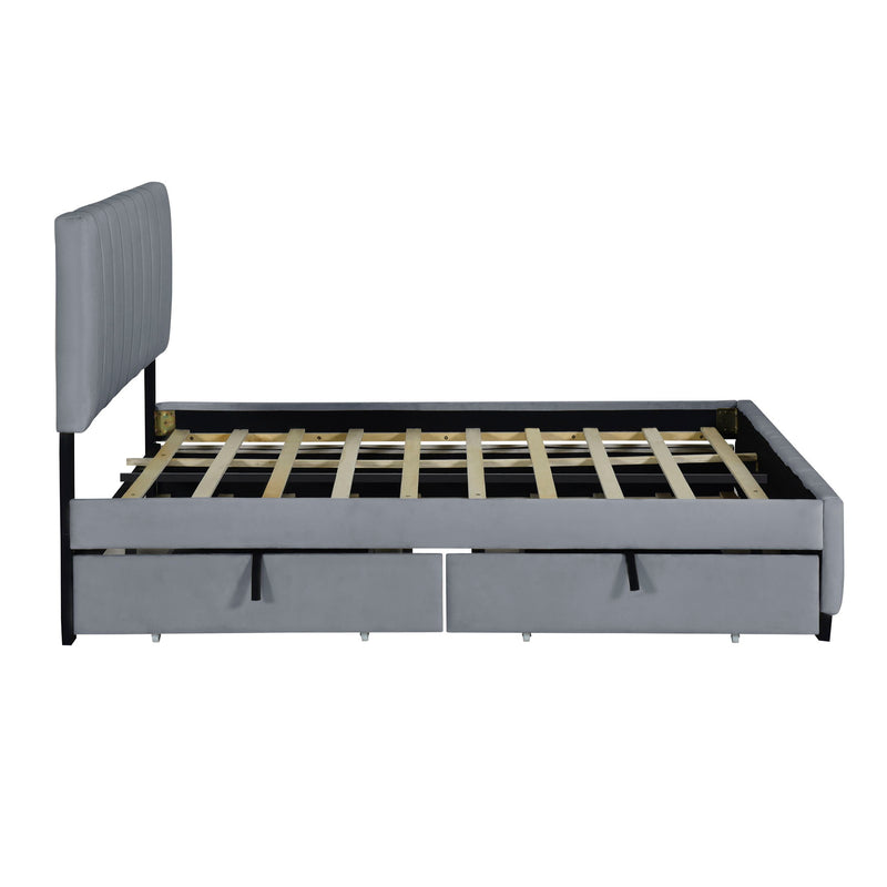 Platform UpholsteredBed With 2 Drawers And Twin Long Trundle