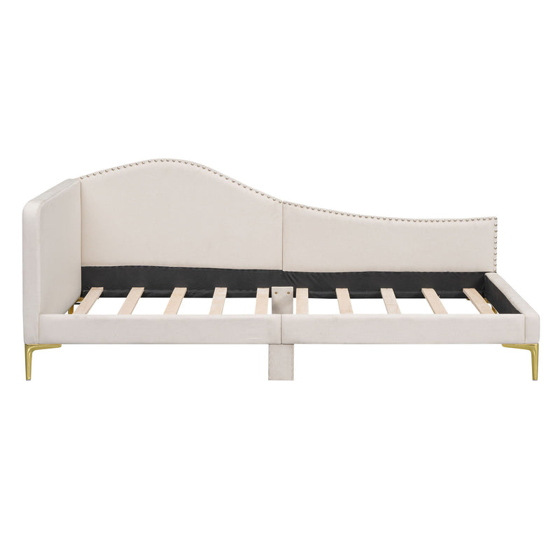 Upholstered Daybed With Headboard And Armrest, Support Legs