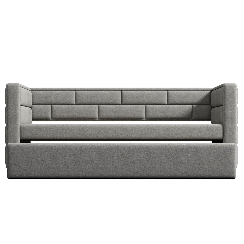 Upholstered Twin Size Daybed With Trundle, Padded Back And Sides - Gray