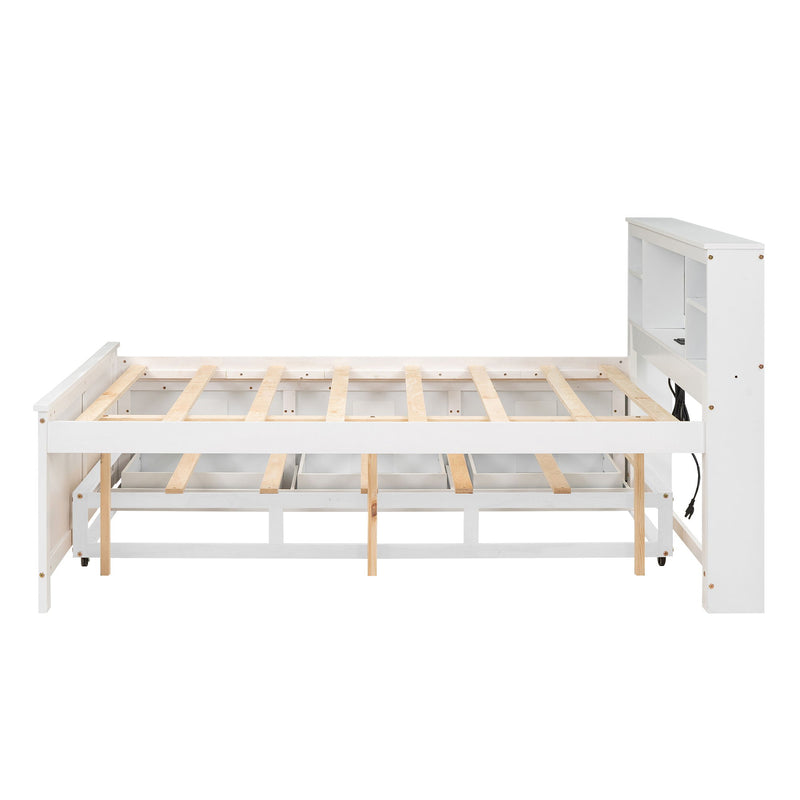 Platform Bed With Storage Headboard, USB, Trundle And 3 Drawers