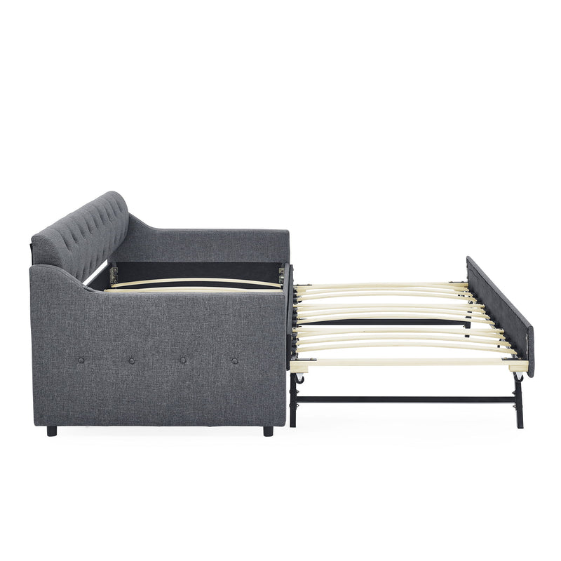 Daybed With Trundle And Storage Drawers, Flat Arms With Pocket