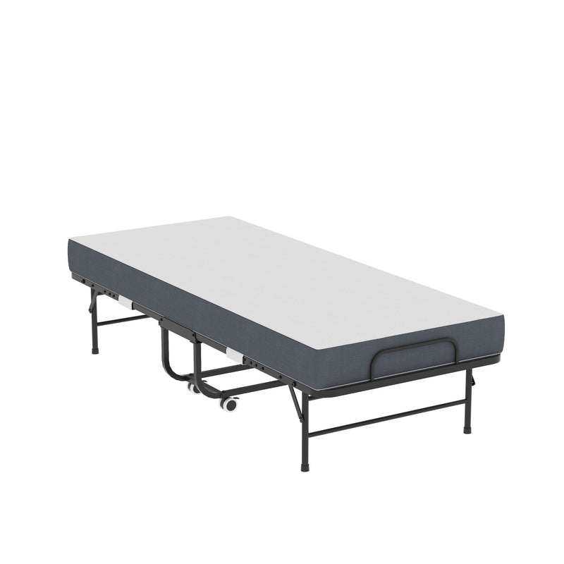 Twin Folding Bed With Memory Foam Mattress, Space Saving Rollaway Guest, On Wheels, Portable For Adults & Guests - Black