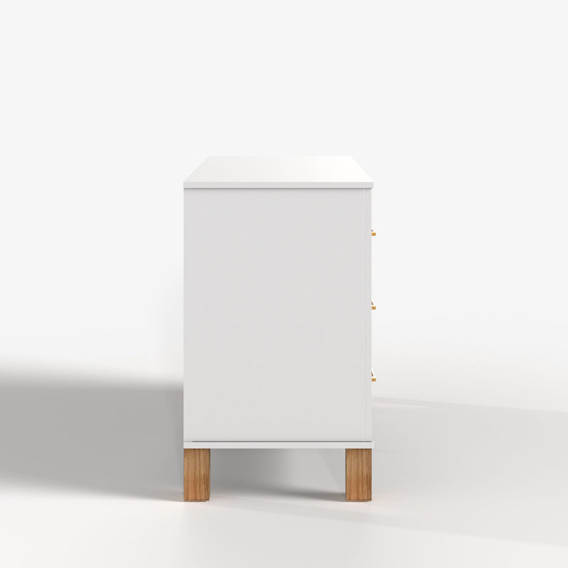 6 Drawer Double Dresser With Handles, Storage Cabinet - White