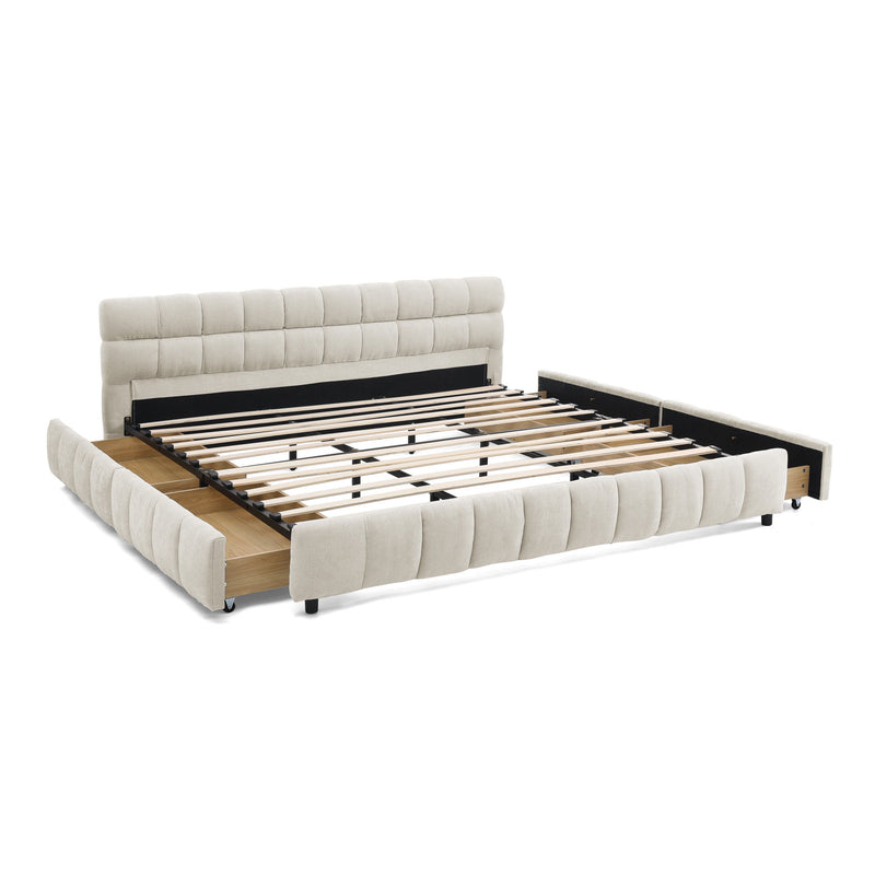 Modern Platform Bed Frame With Thick Fabric