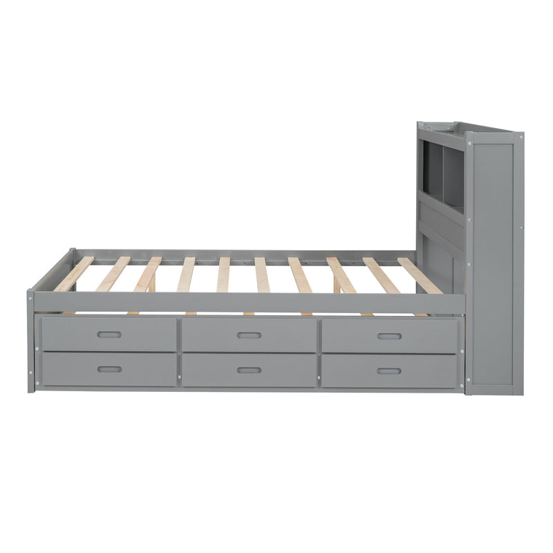Platform Bed With Trundle, Drawers, USB Ports And Built In Shelves