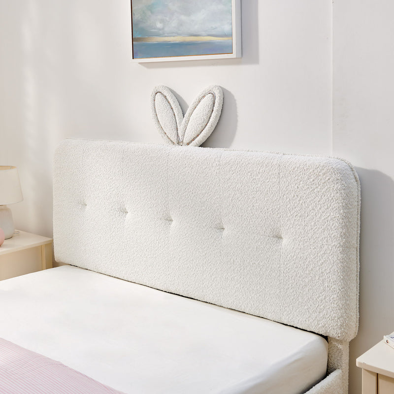 Upholstered Bed With Oversized Rabbit Ear Headboard, LED Lights & 4 Storage Drawers