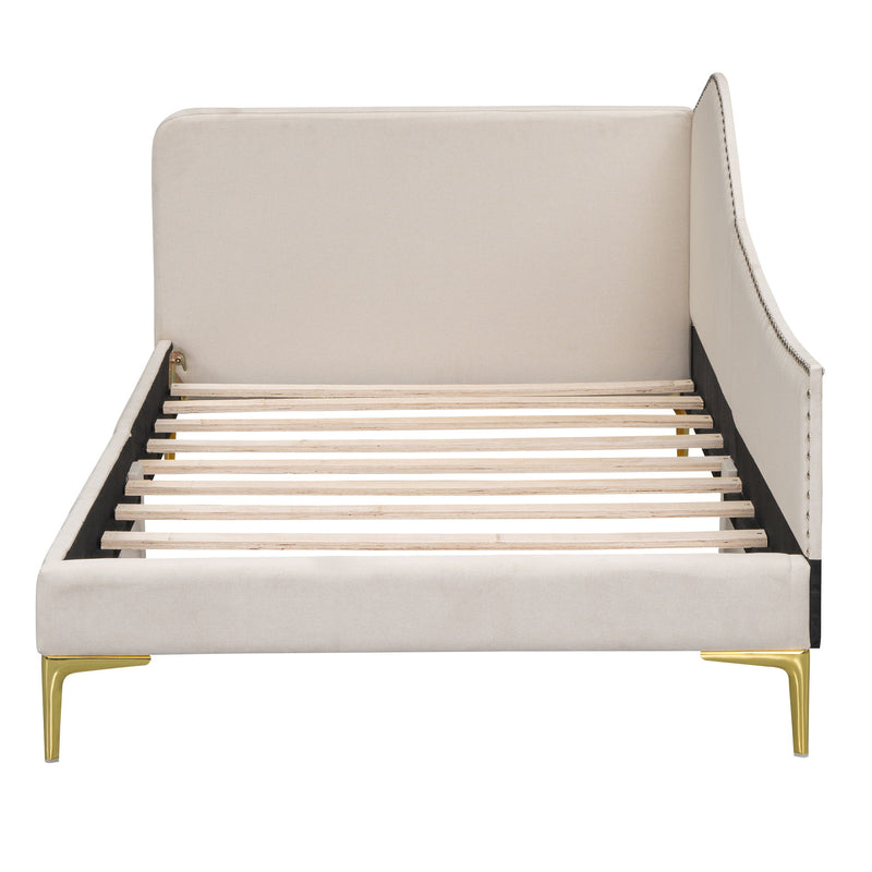 Upholstered Daybed With Headboard And Armrest, Support Legs