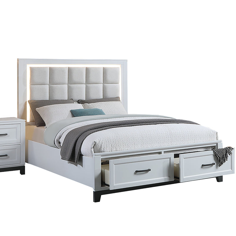 Bedroom Set, Bed With Drawers And Upholstered Headboard LED Lighting