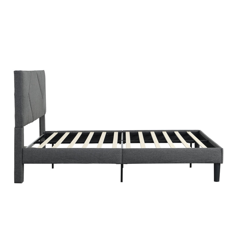 Upholstered Platform Bed Frame With Headboard, Wood Slat Support