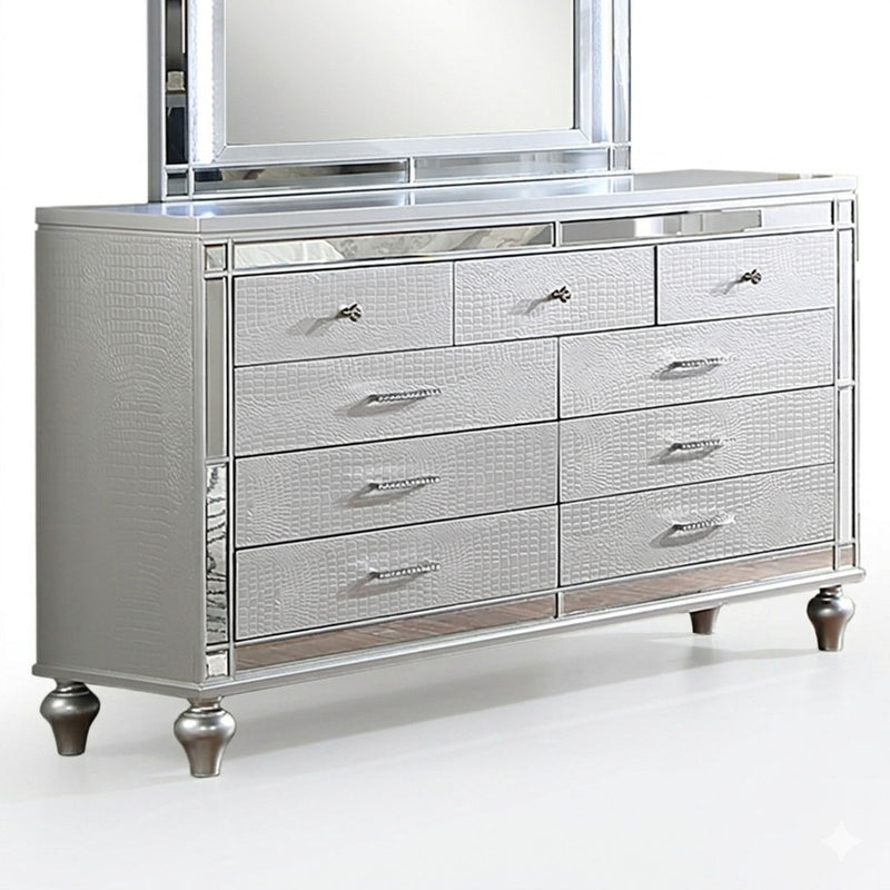 1 Piece Dresser With Snake Skin Bedroom Furniture - Silver