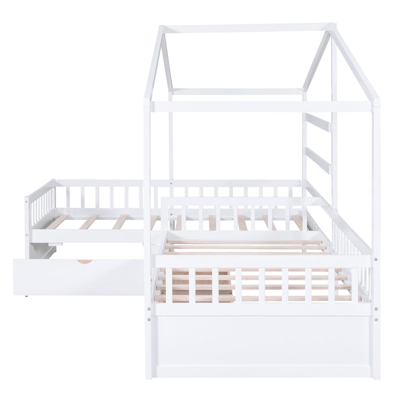 L Shape Platform Bed With 3 Storage Drawers