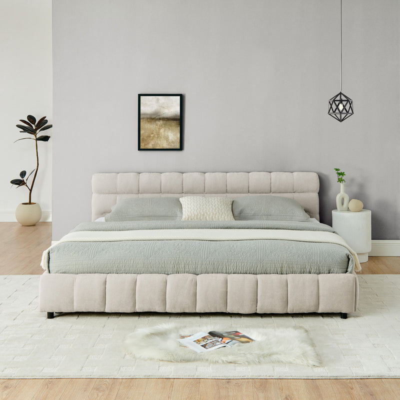 Modern Platform Bed Frame With Thick Fabric